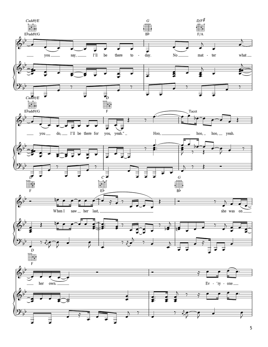 No Matter What Piano, Vocal, Guitar scores gallery preview page 5