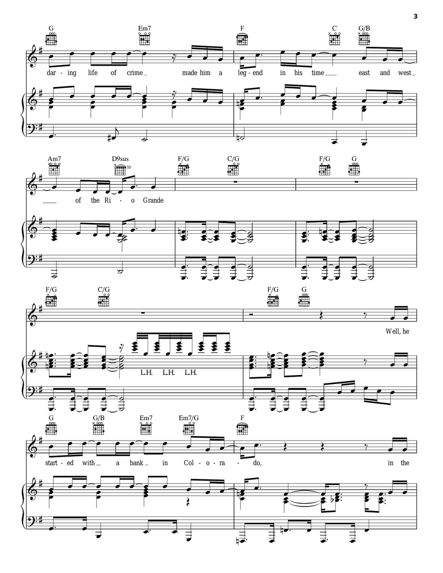 (The) Ballad Of Billy The Kid Piano, Vocal, Guitar scores gallery preview page 3