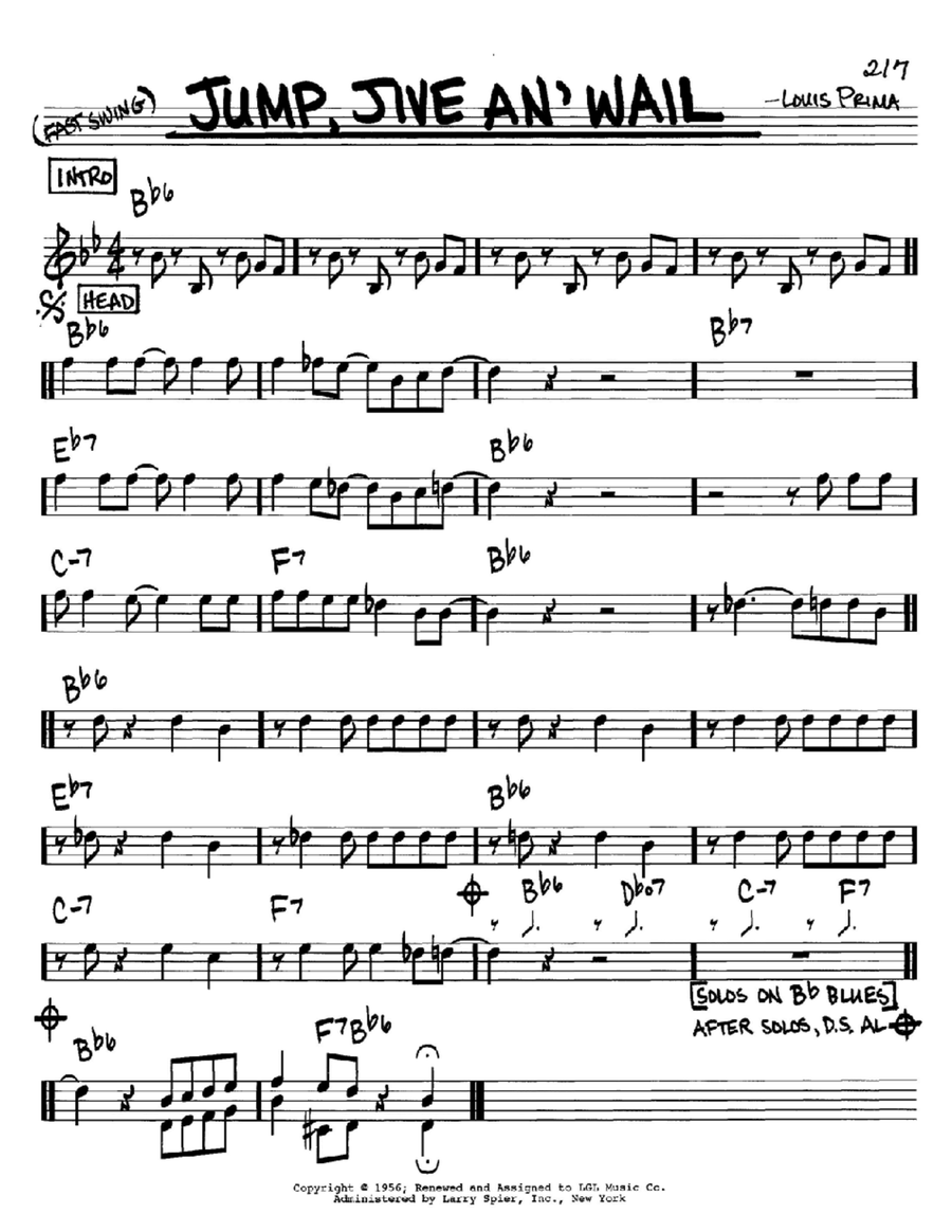 Jump, Jive An' Wail Jump, Jive An' Wail Piano scores gallery preview page 1