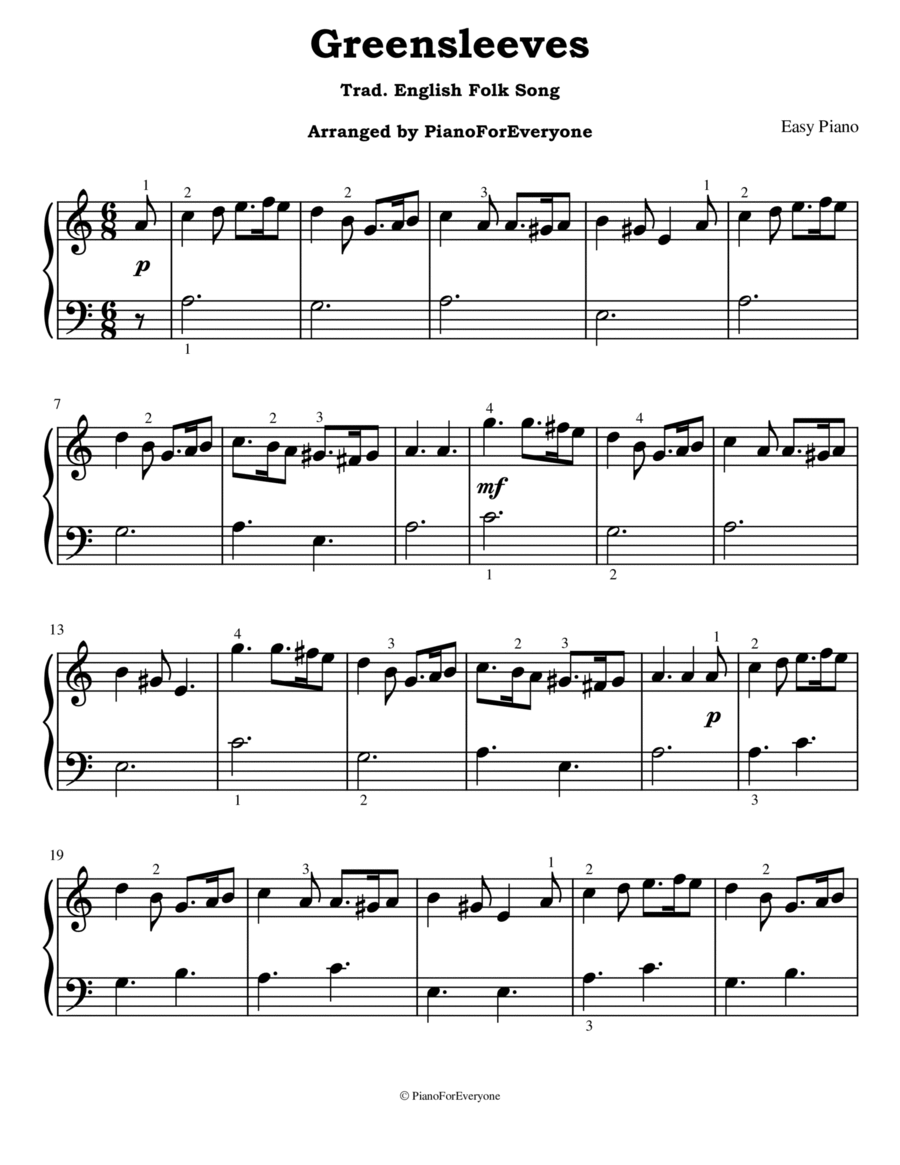 Greensleeves (Easy Piano) Easy Piano scores gallery preview page 1