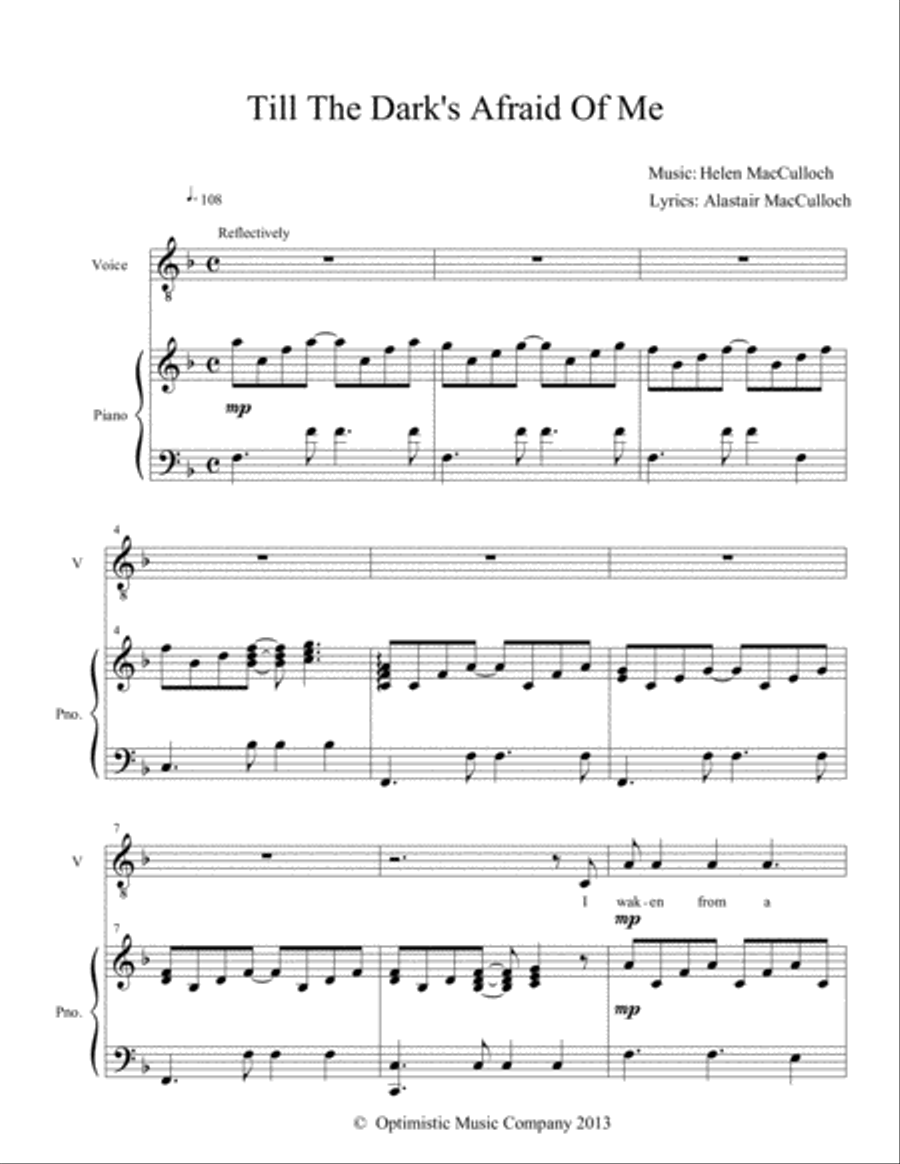 Till the Dark's Afraid of Me Piano scores gallery preview page 1