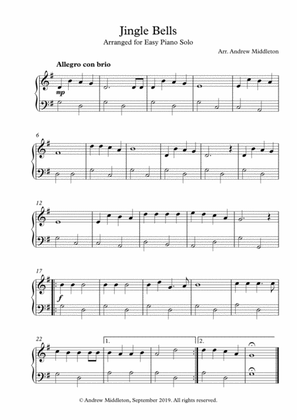 Jingle Bells arranged for Easy Piano Solo