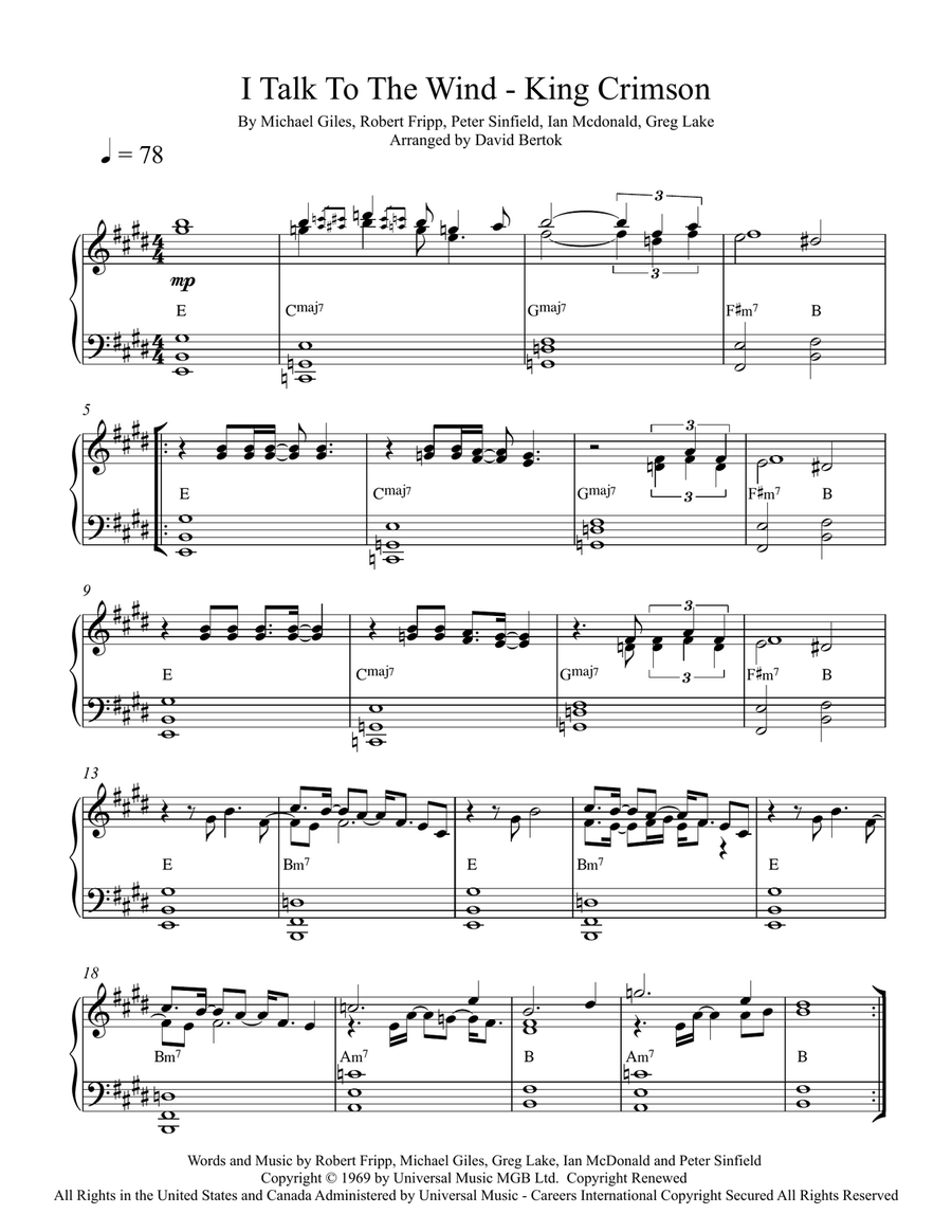 I Talk To The Wind Piano Solo scores gallery preview page 1