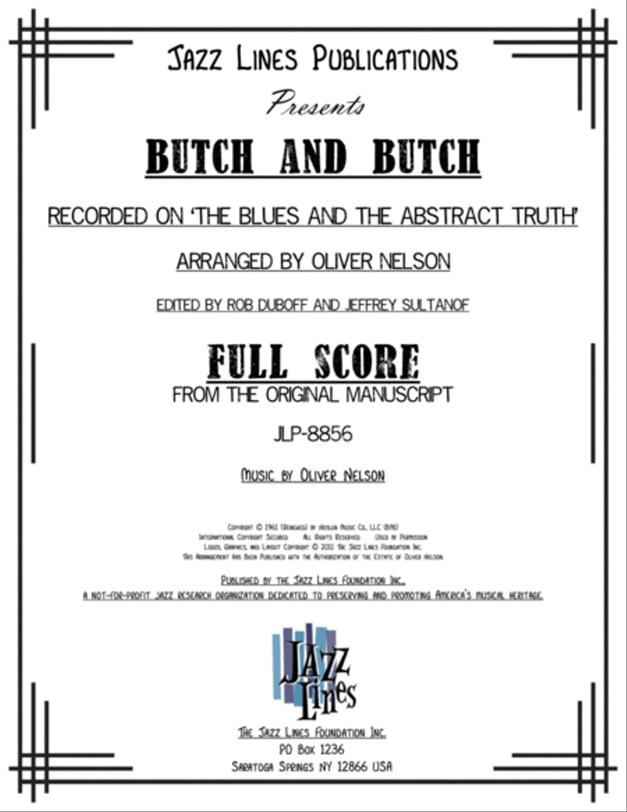 Butch And Butch by Oliver Nelson Tenor Saxophone - Sheet Music