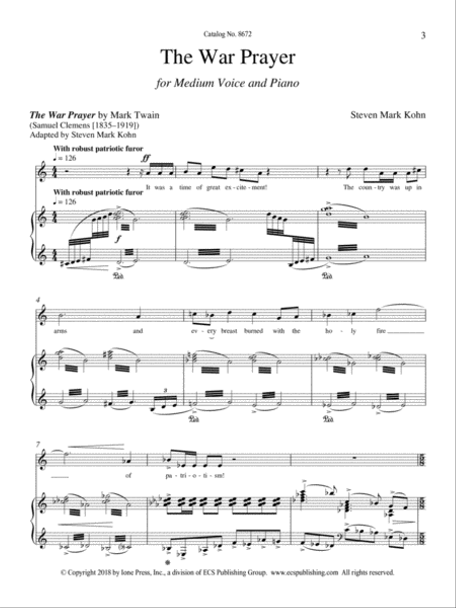 The War Prayer Medium Voice scores gallery preview page 3