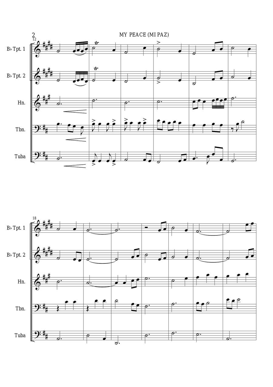 Maranatha Singers MY PEACE - Brass Quintet Score and Parts image number null