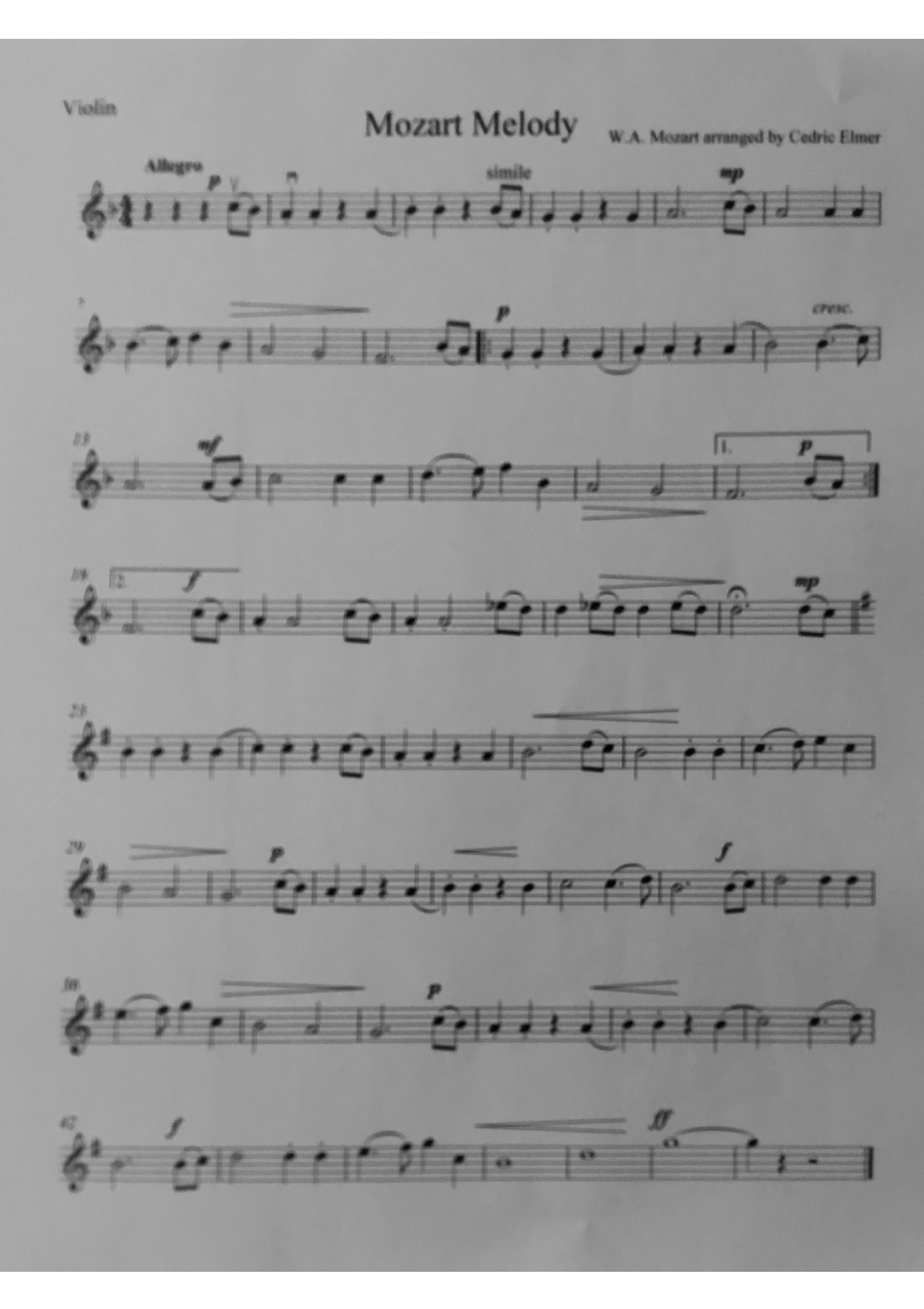 Mozart Melody for violin trio, flute, and piano Small Ensemble scores gallery preview page 5