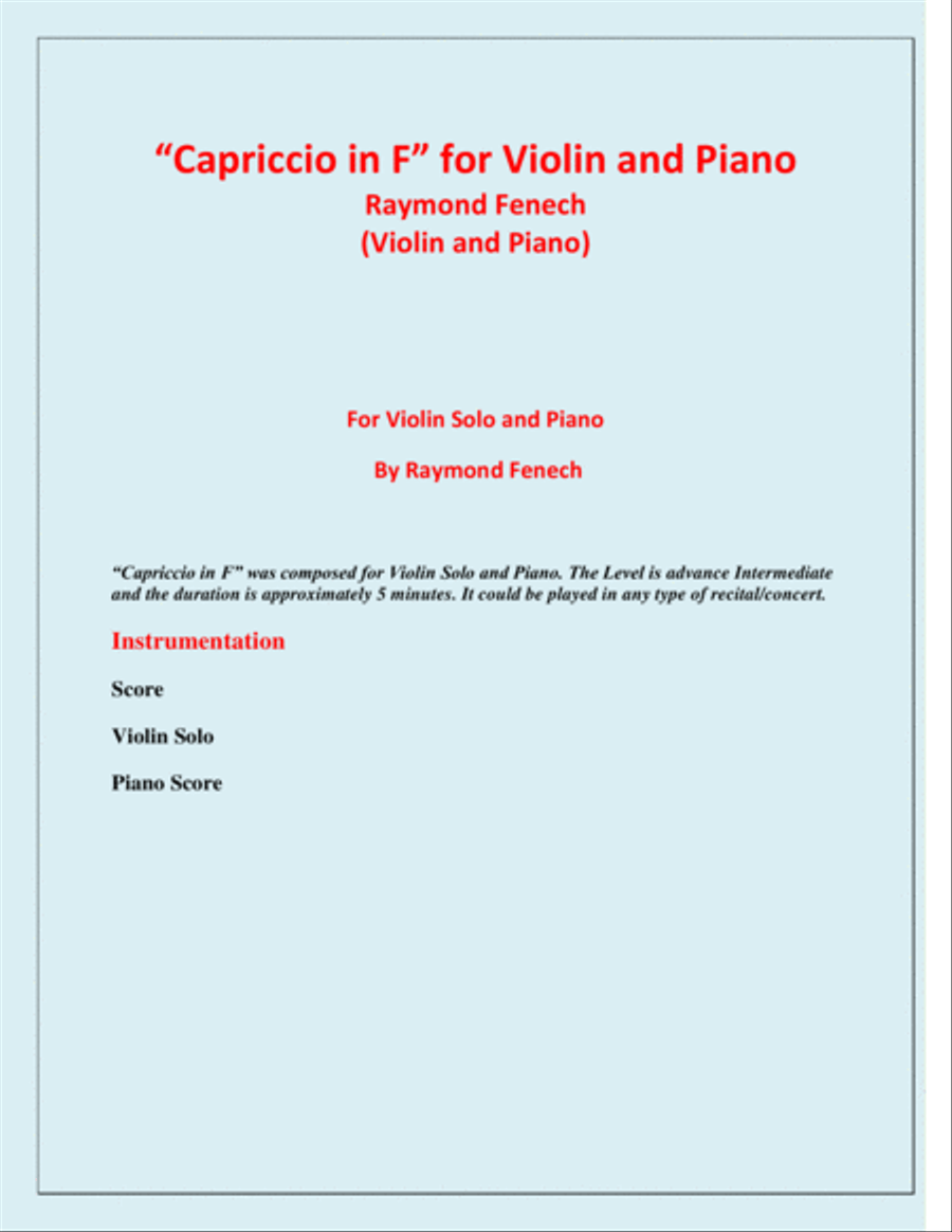 Capriccio in F - For Solo Violin and Piano Violin Solo scores gallery preview page 2