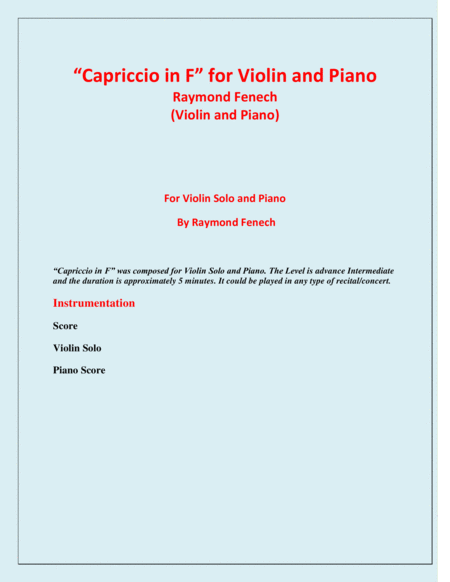 Capriccio in F - For Solo Violin and Piano image number null