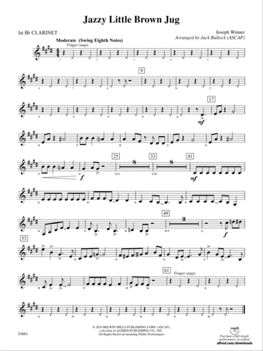 Jazzy Little Brown Jug: 1st B-flat Clarinet Full Orchestra scores gallery preview page 1