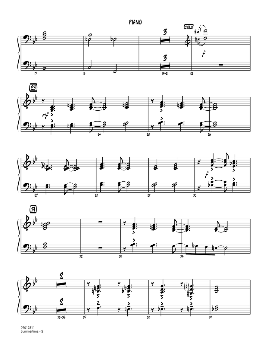 Summertime (from Porgy and Bess) - Piano Jazz Ensemble scores gallery preview page 2