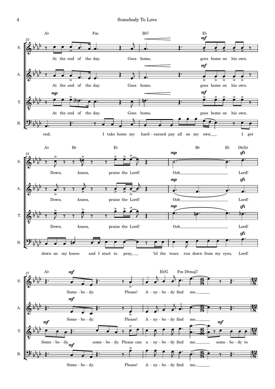Somebody To Love (arr. Ed Aldcroft) 4-Part scores gallery preview page 4
