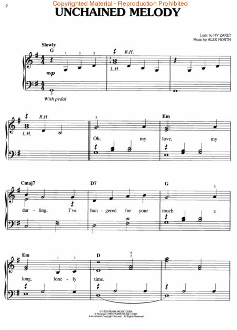 Unchained Melody - Easy Piano Piano, Vocal, Guitar scores gallery preview page 2