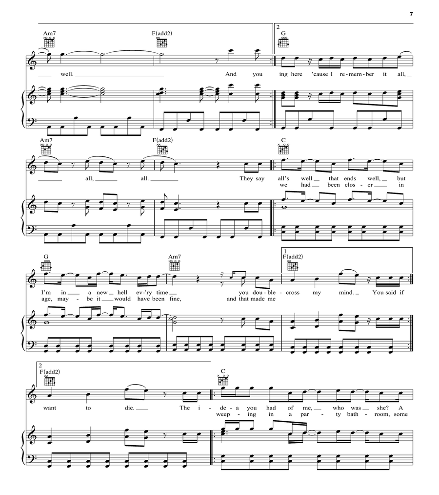 All Too Well (10 Minute Version) (Taylor's Version) (From The Vault) Piano, Vocal, Guitar scores gallery preview page 7