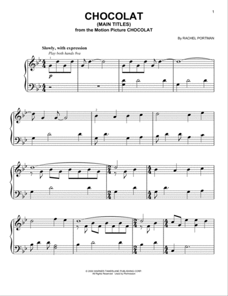 Chocolat (Main Titles) Easy Piano scores gallery preview page 1