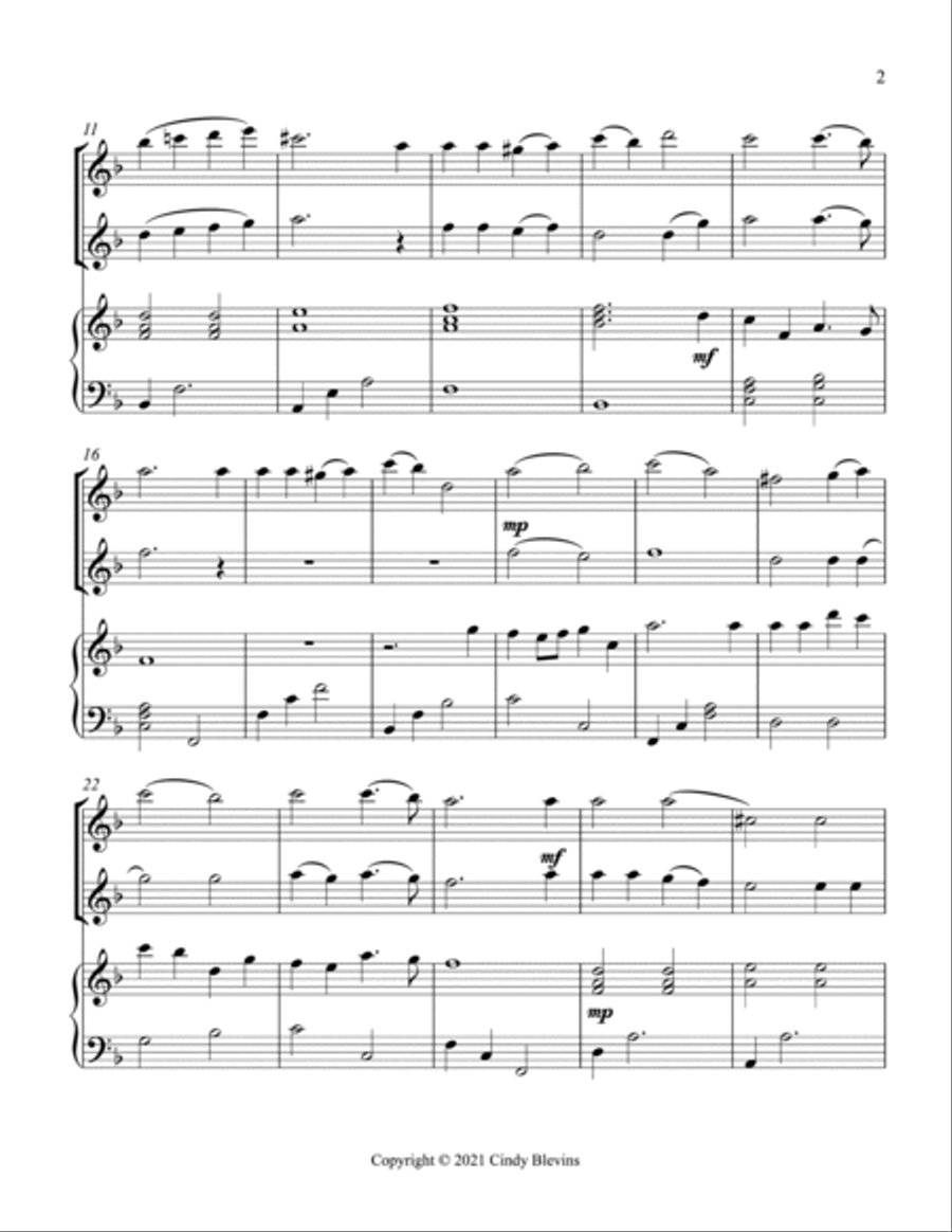 O Little Town Of Bethlehem, Two Flutes and Harp Flute Duet scores gallery preview page 3