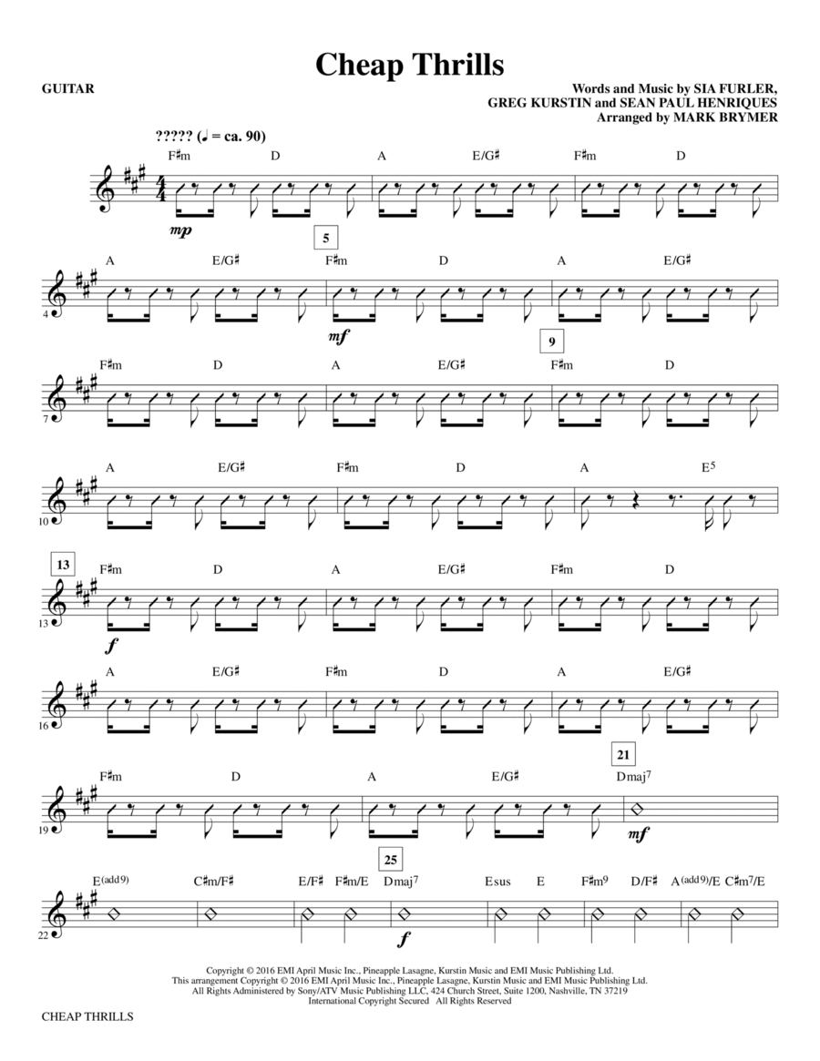 Cheap Thrills - Guitar Cheap Thrills - Guitar Choir scores gallery preview page 1