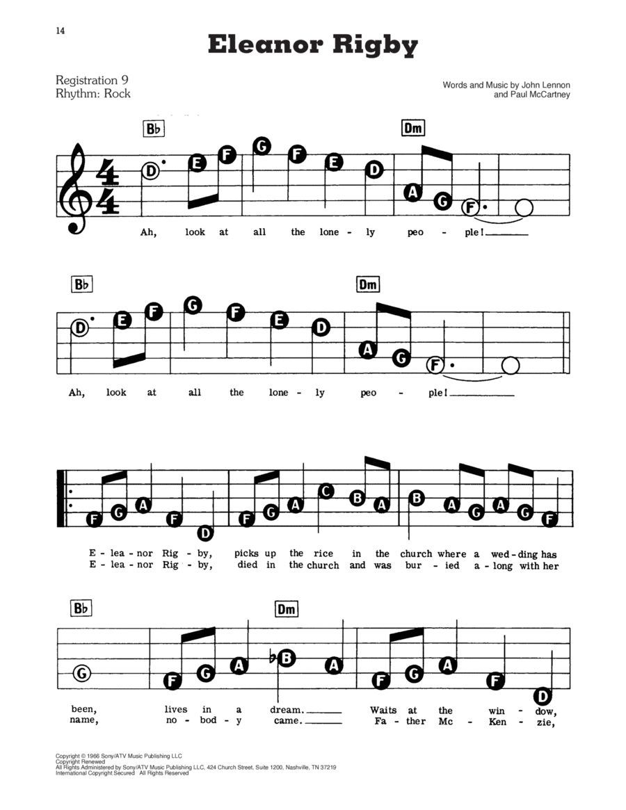 Eleanor Rigby Electronic Keyboard scores gallery preview page 1