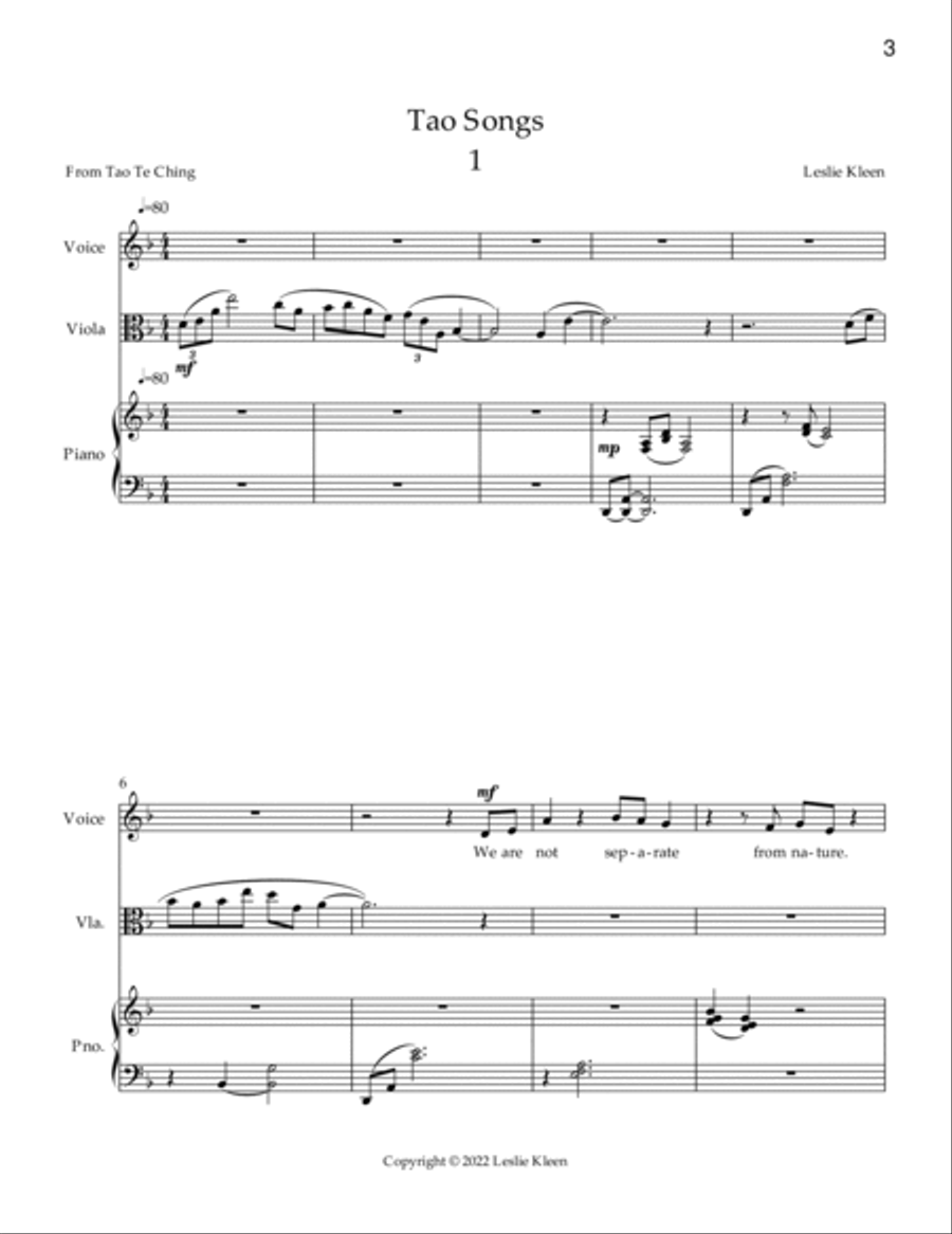 Tao Songs for solo voice, viola and piano image number null