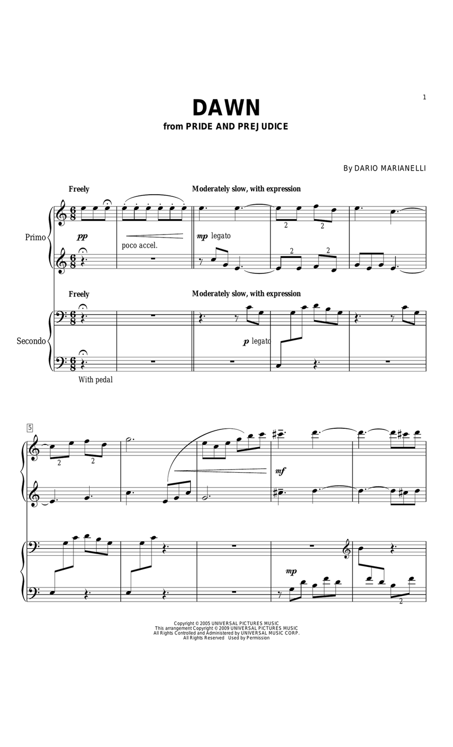 Dawn (from Pride And Prejudice) 1 Piano, 4-Hands scores gallery preview page 1