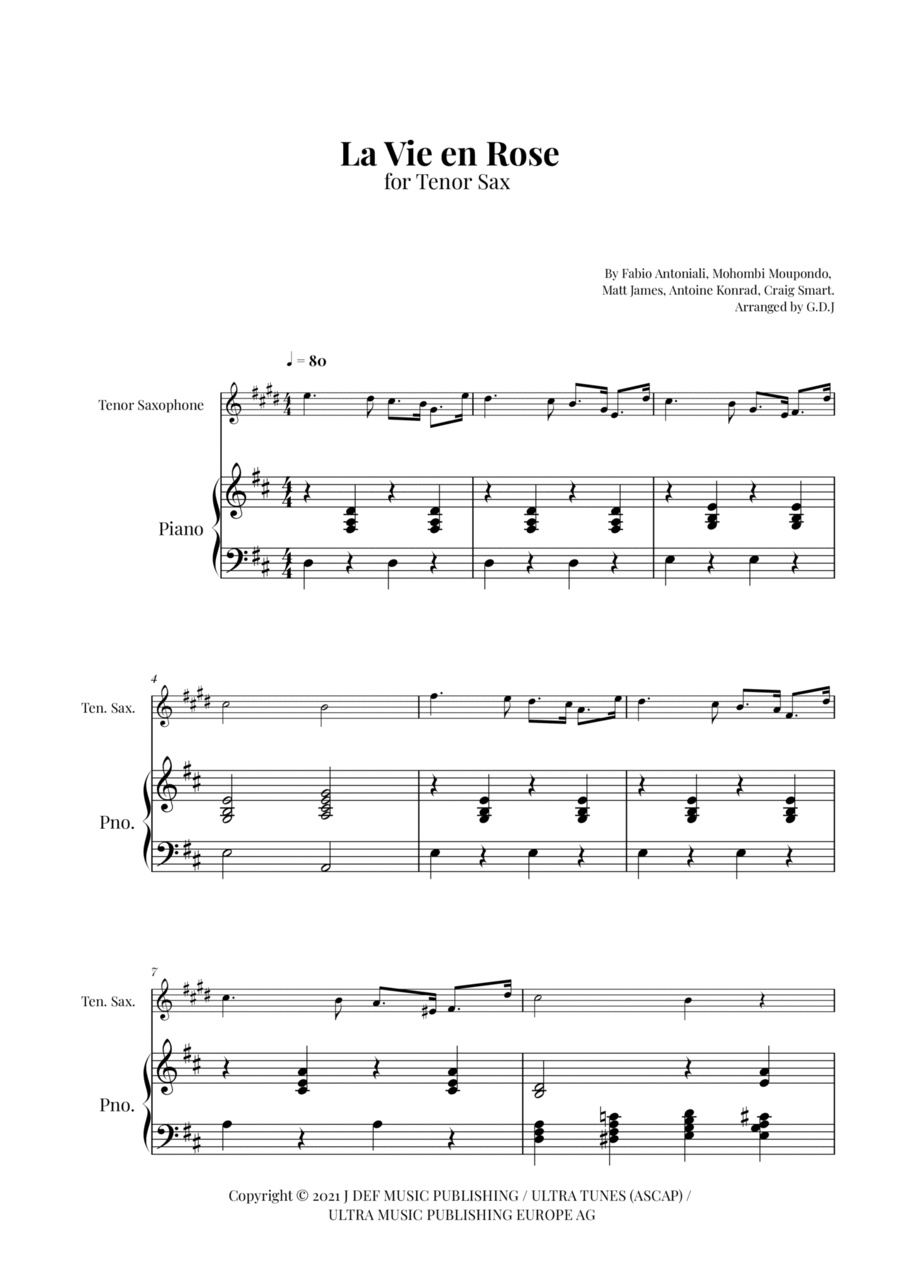 La Vie En Rose Tenor Saxophone scores gallery preview page 1