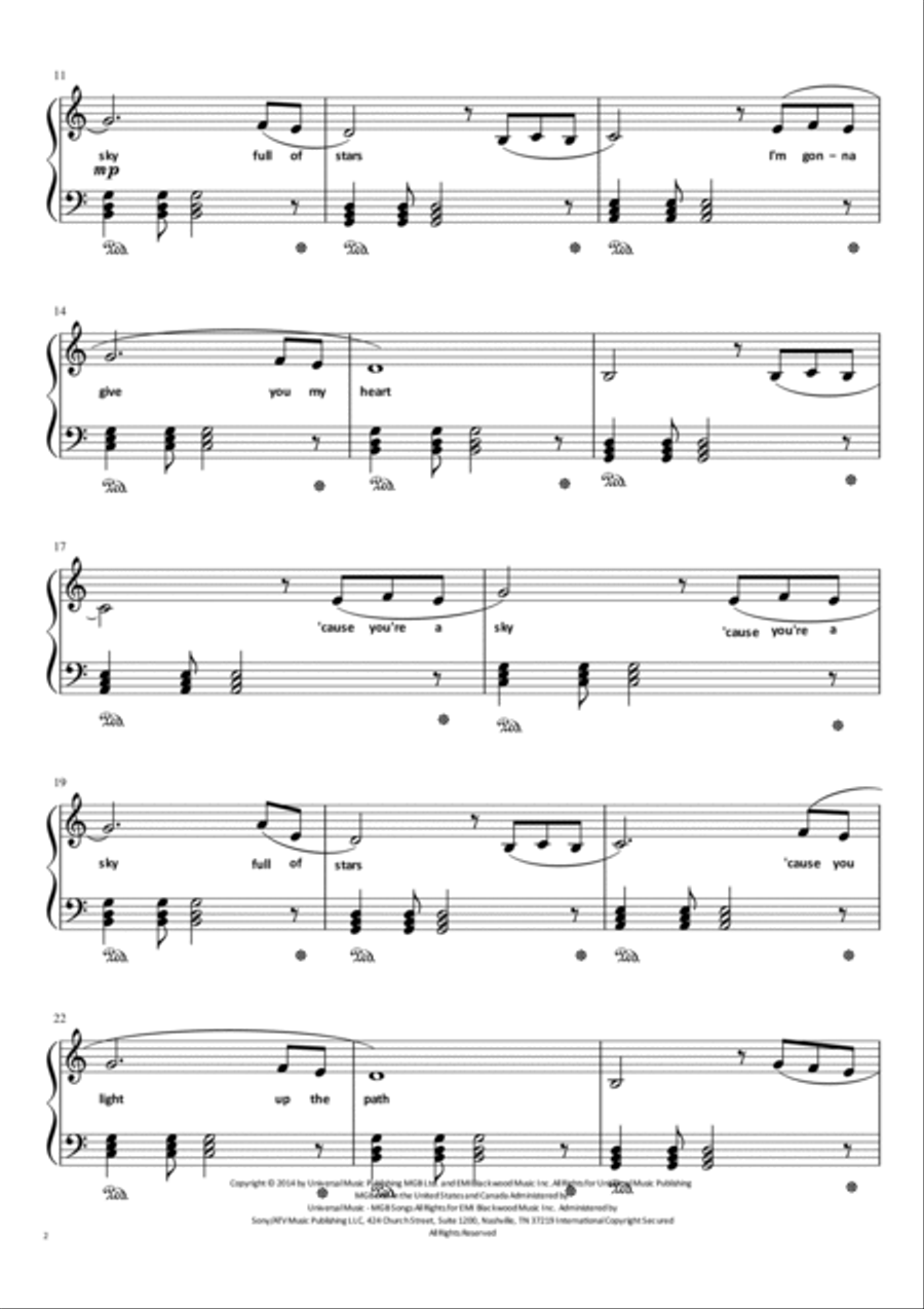 A Sky Full Of Stars Easy Piano scores gallery preview page 2