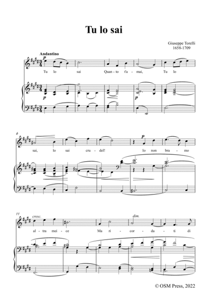 Giuseppe Torelli-Tu lo sai,in E Major,for Voice and Piano image number null