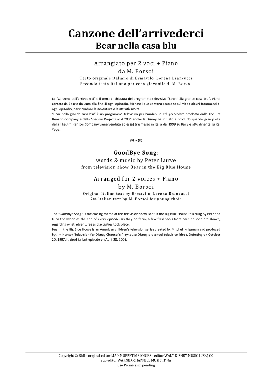 Goodbye Song (Canzone dell'arrivederci) 2-Part scores gallery preview page 1