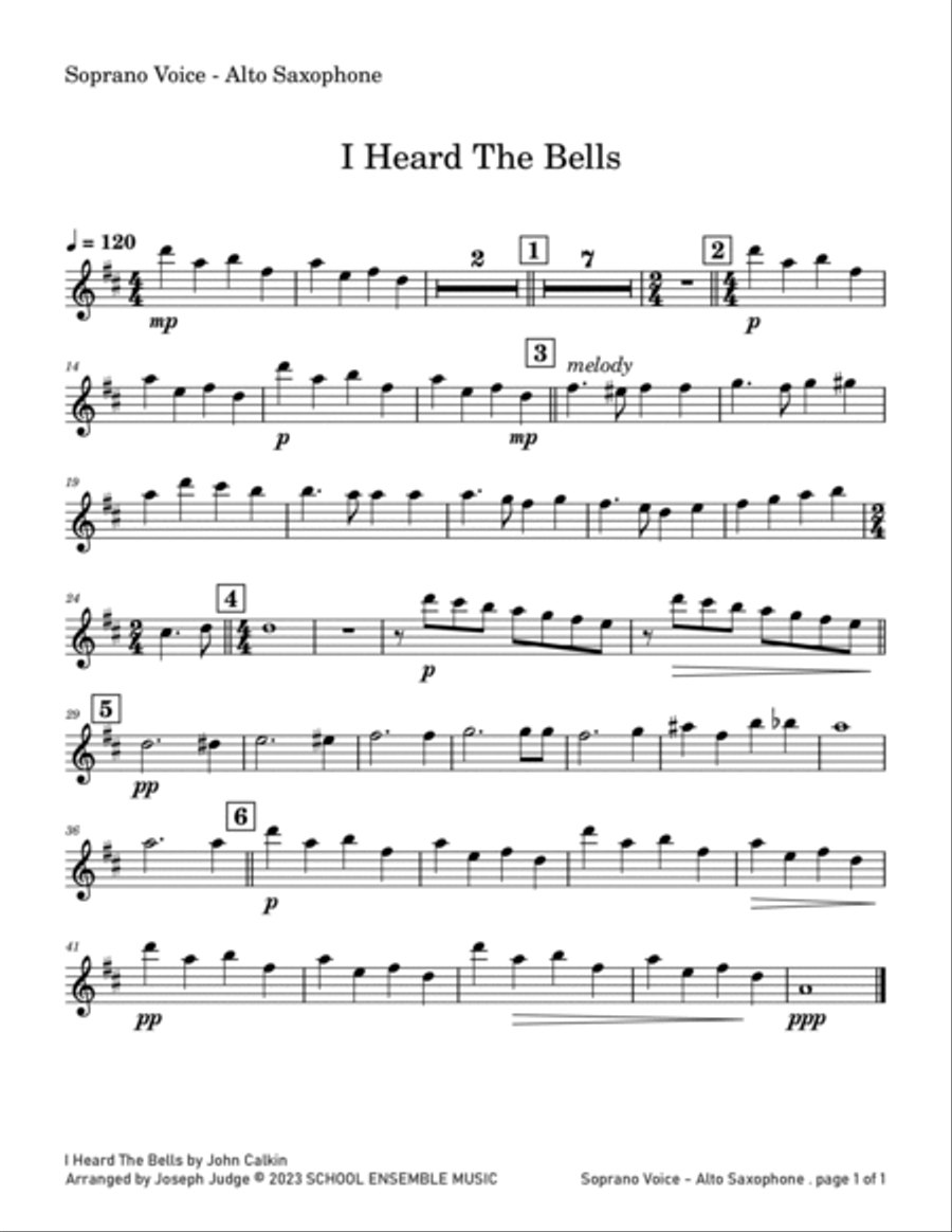 I Heard The Bells for Saxophone Quartet in Schools Saxophone Quartet scores gallery preview page 5
