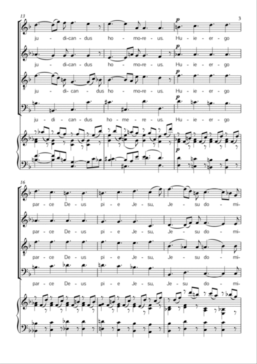 W. A. Mozart Lacrimosa for choir (STAB) and piano Accompaniment. PDF 4-Part scores gallery preview page 3