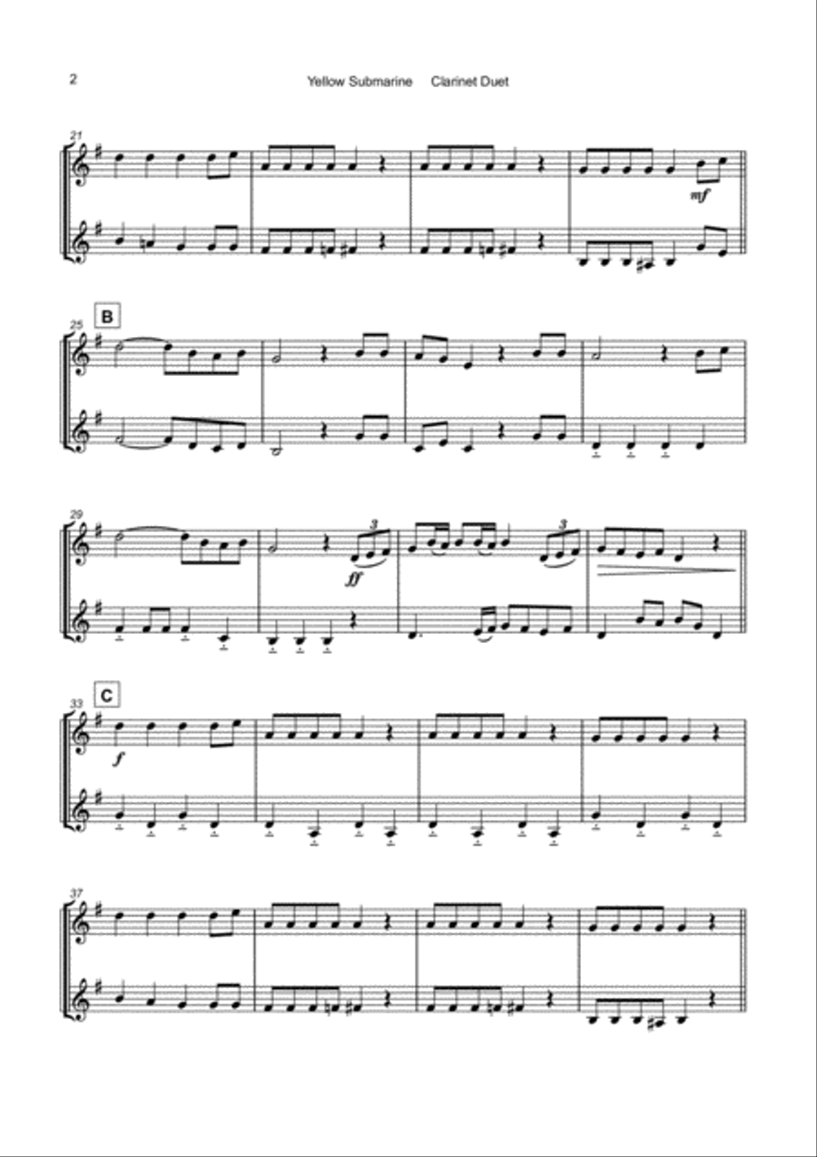 Yellow Submarine Clarinet Duet scores gallery preview page 3