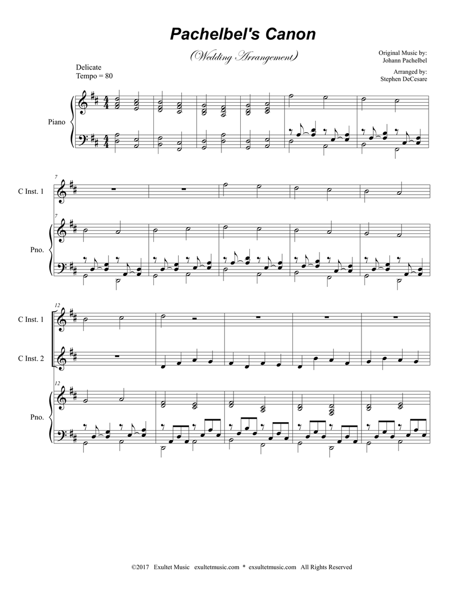 Pachelbel's Canon (Wedding Arrangement: Duet for C-Instruments with Piano Accompaniment) Flute scores gallery preview page 2