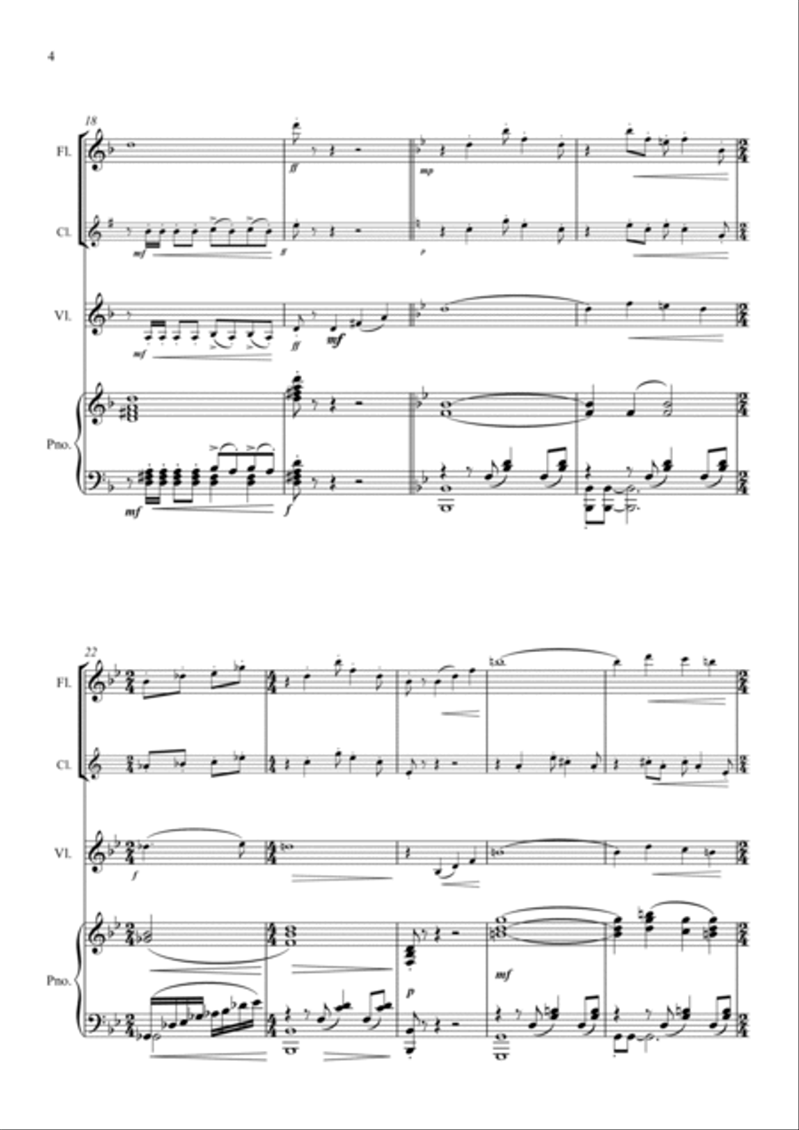 Sparrowhawk Tango. (Flute, Clarinet, Violin and Piano Arrangement) Chamber Music scores gallery preview page 4