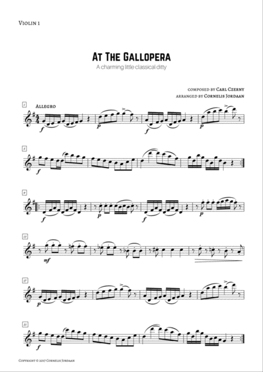 At the Gallopera, for 3 violins & viola String Duet scores gallery preview page 4