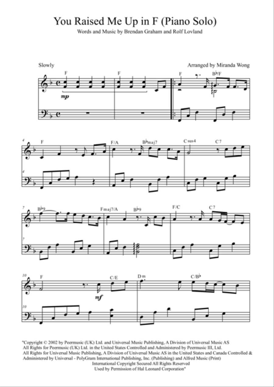 You Raise Me Up Piano Solo scores gallery preview page 1