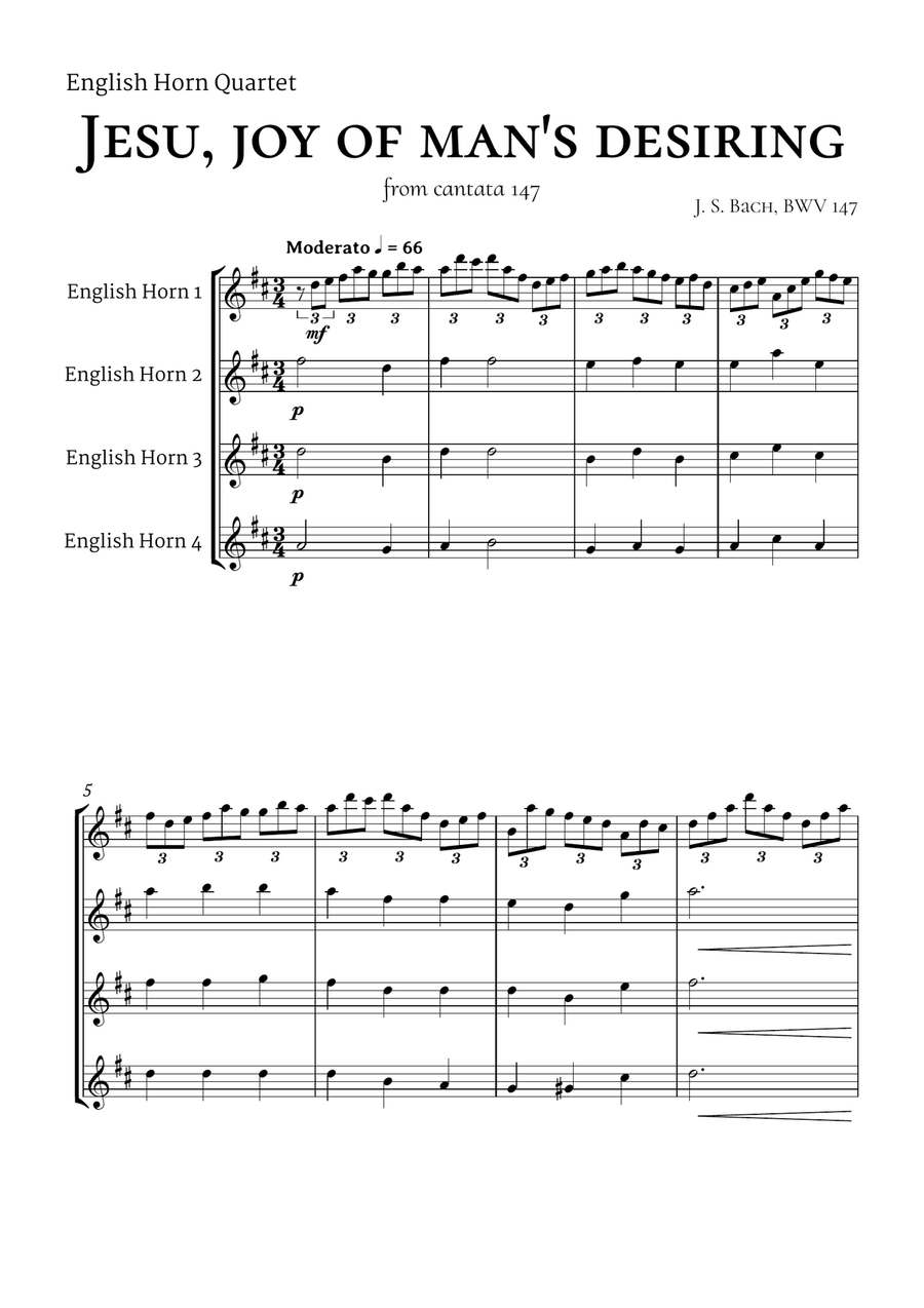 Bach Jesu, joy of man's desiring for English Horn Quartet Small Ensemble scores gallery preview page 2