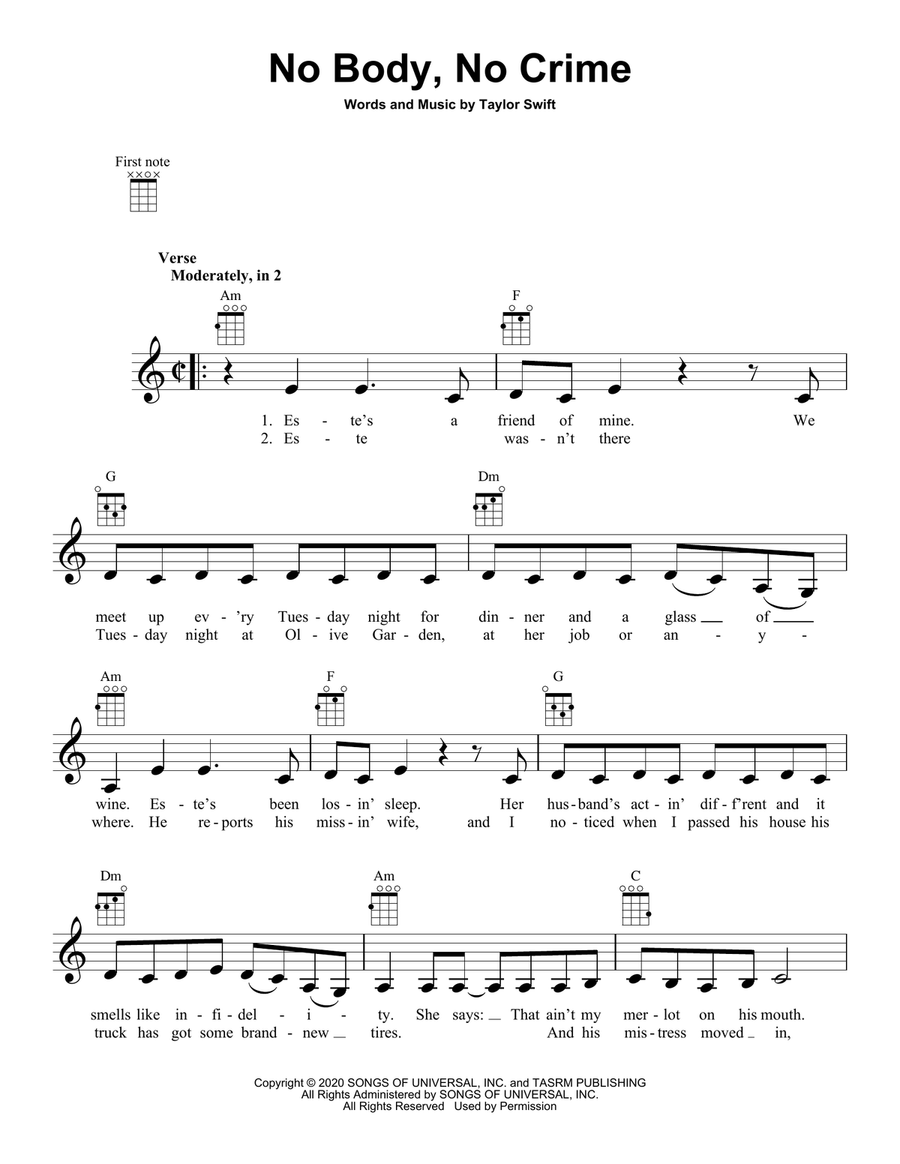 no body, no crime (feat. HAIM) Ukulele scores gallery preview page 1