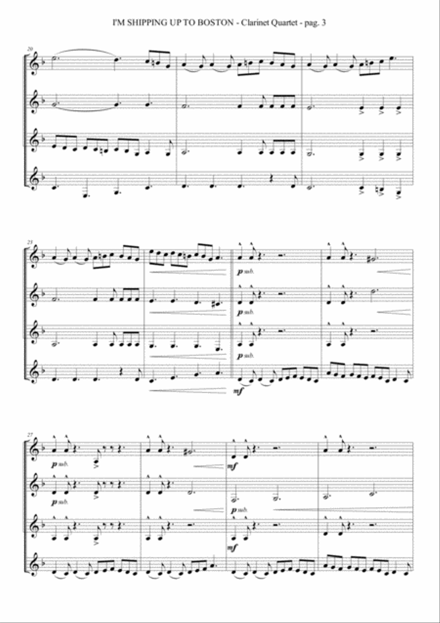 I'm Shipping Up To Boston Clarinet Quartet scores gallery preview page 4