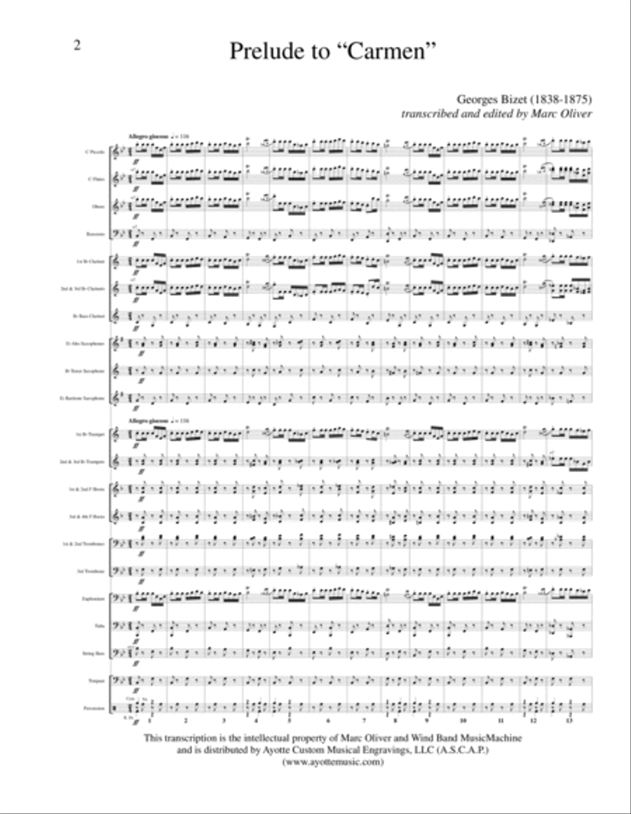 Prelude to Carmen (March of the Toreadors) transcribed for Concert Band Concert Band scores gallery preview page 1