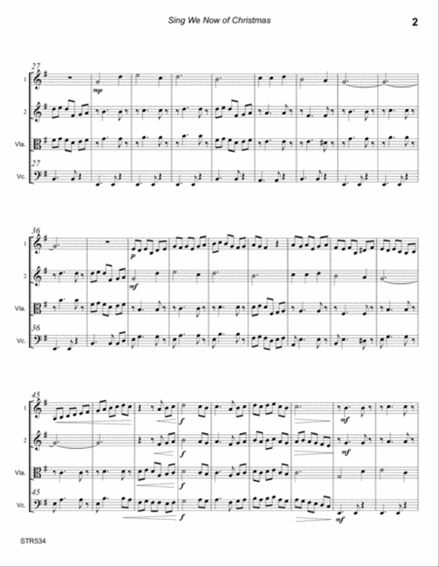 SING WE NOW OF CHRISTMAS arranged for STRING QUARTET (unaccompanied) A Cappella scores gallery preview page 2