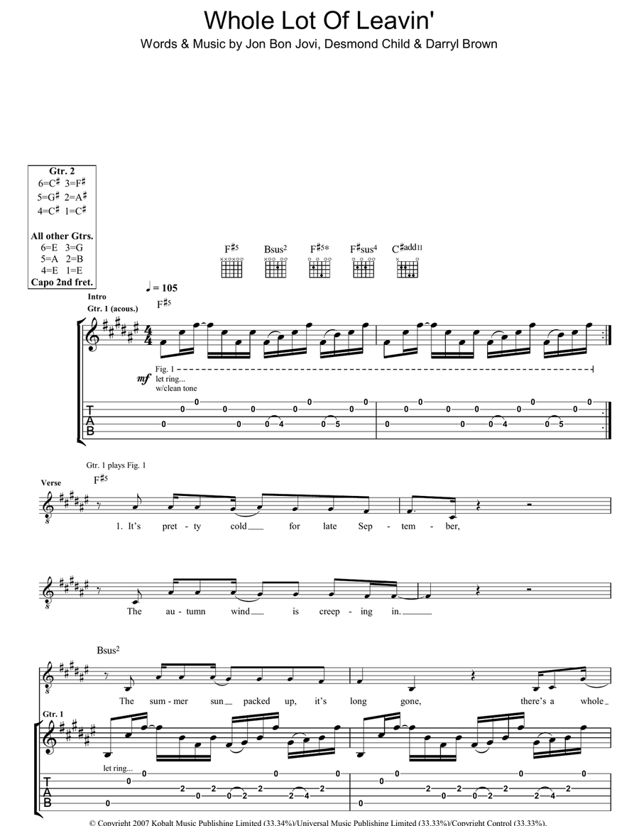 Whole Lot Of Leavin' Whole Lot Of Leavin' Guitar Tablature scores gallery preview page 1