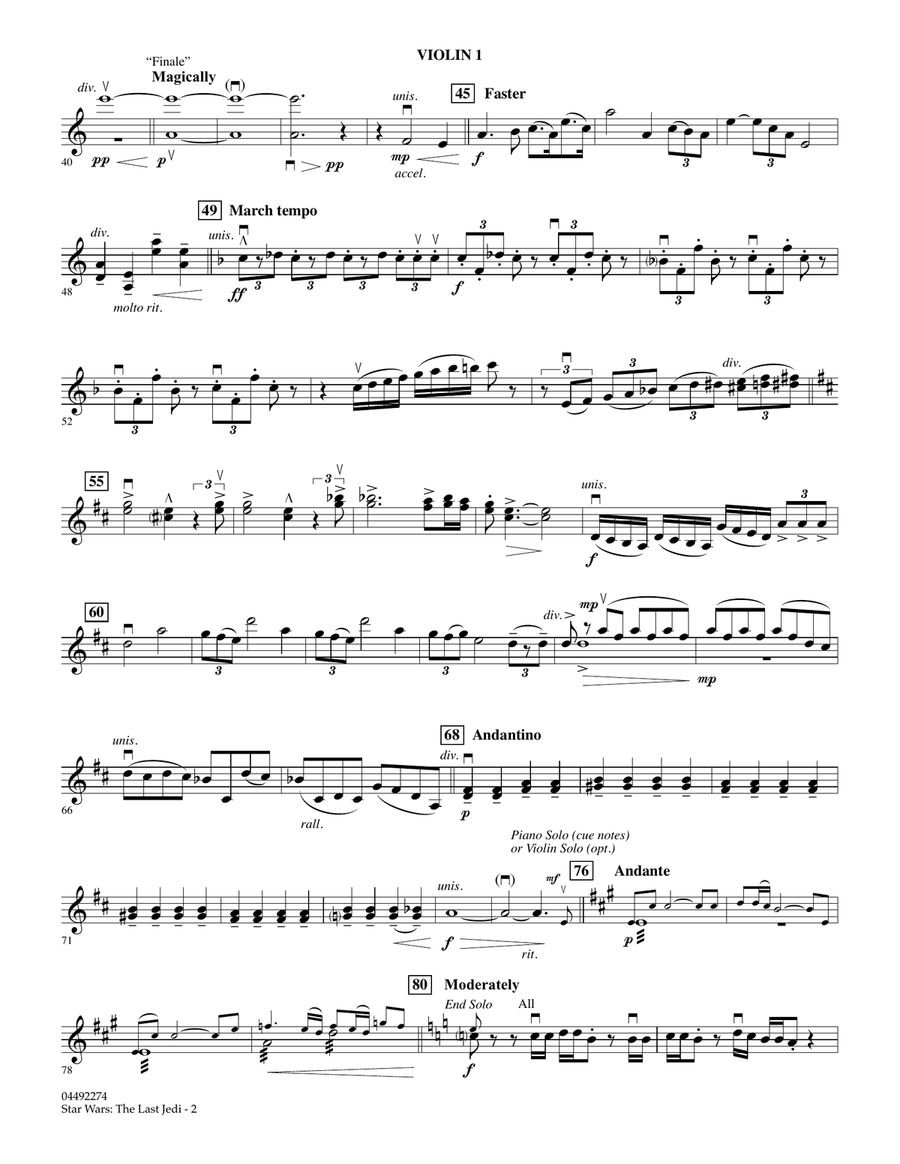 Star Wars: The Last Jedi (Medley) (Arr. Larry Moore) - Violin 1 Orchestra scores gallery preview page 2