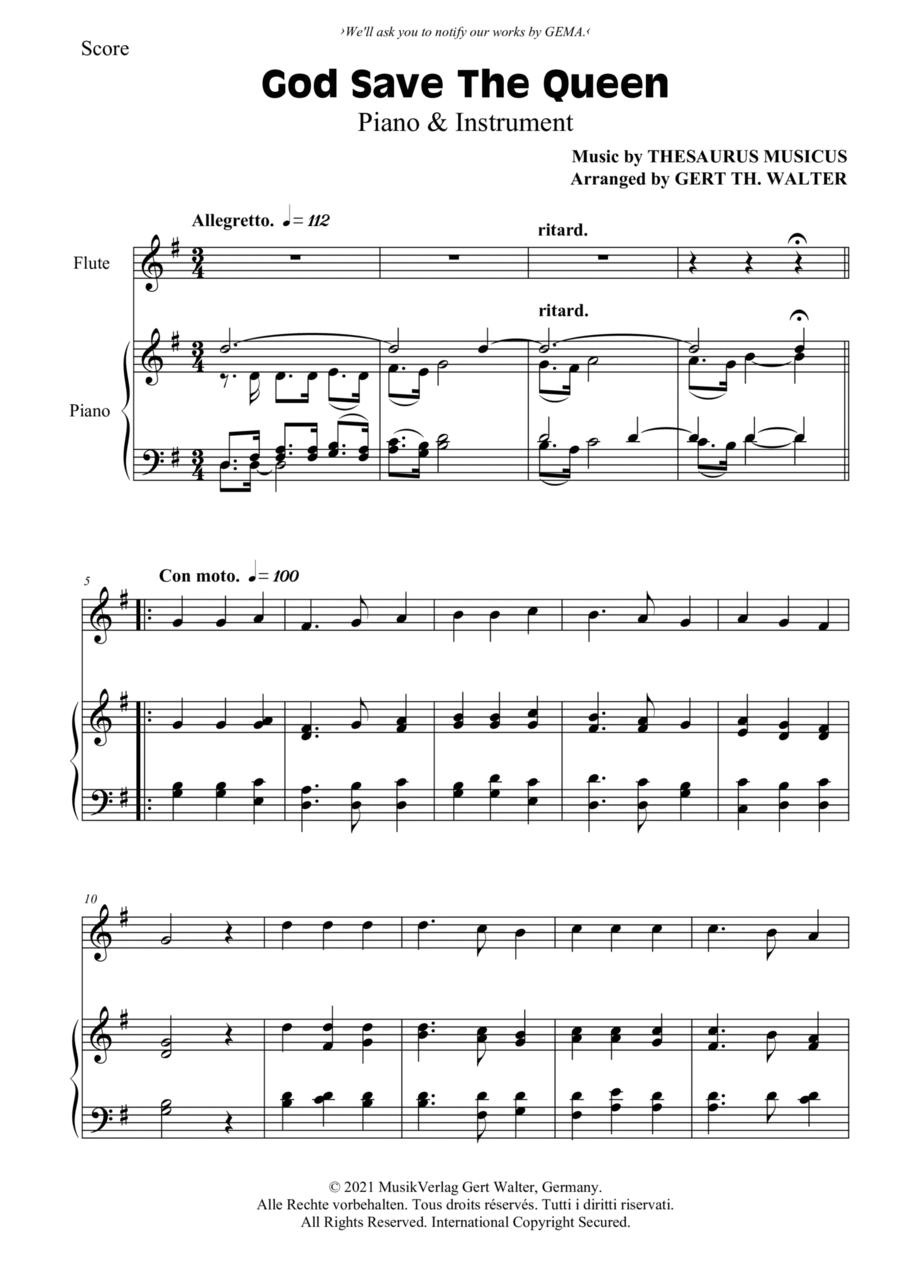 God Save The Queen Flute Solo scores gallery preview page 1