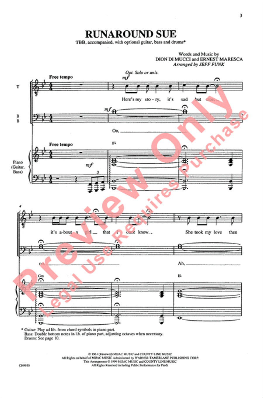 Runaround Sue Men's Choir scores gallery preview page 2