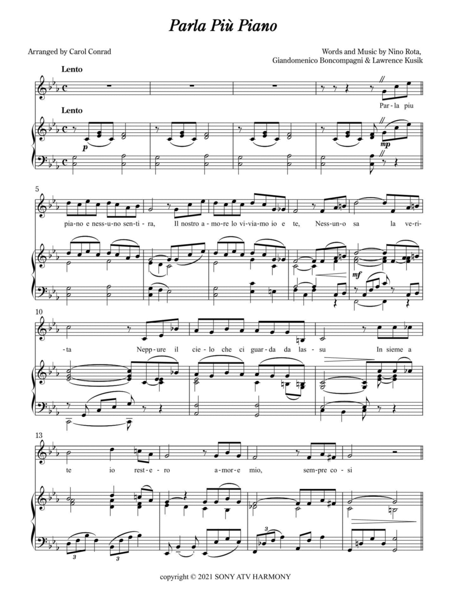 Parla Piu Piano Piano, Vocal, Guitar scores gallery preview page 1