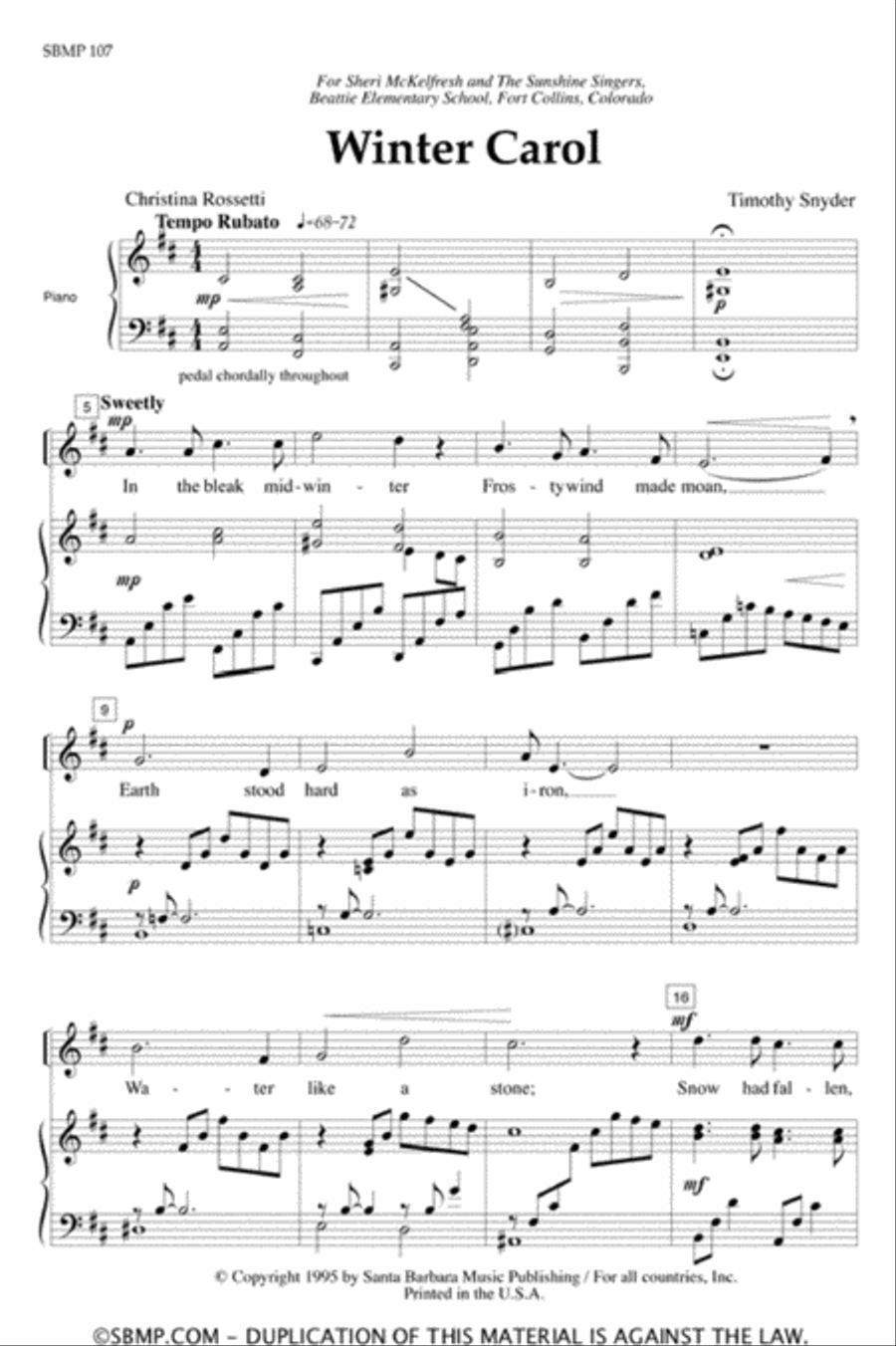 Winter Carol - Unison Octavo Unison Choir scores gallery preview page 2