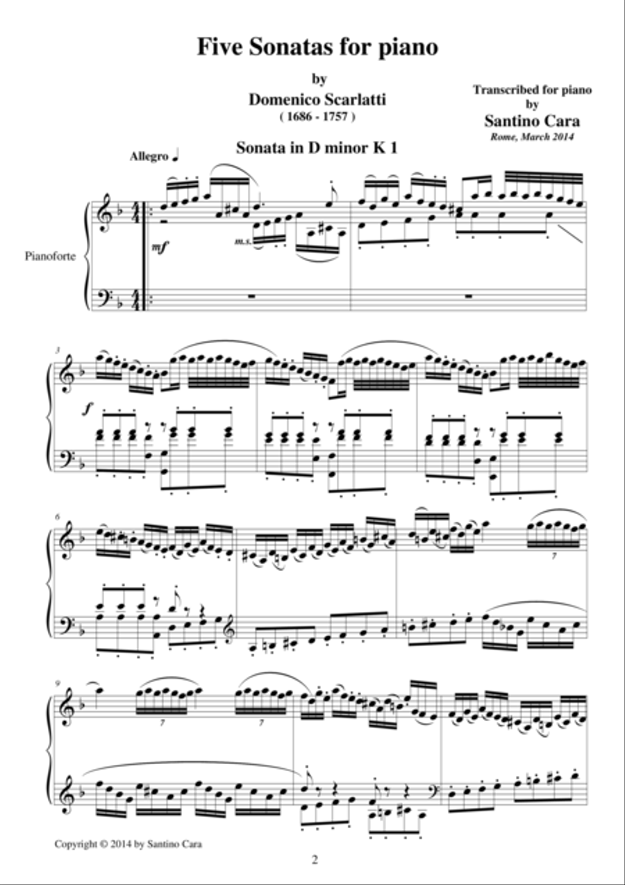 Five Sonatas for piano by Domenico Scarlatti 4-Part scores gallery preview page 1