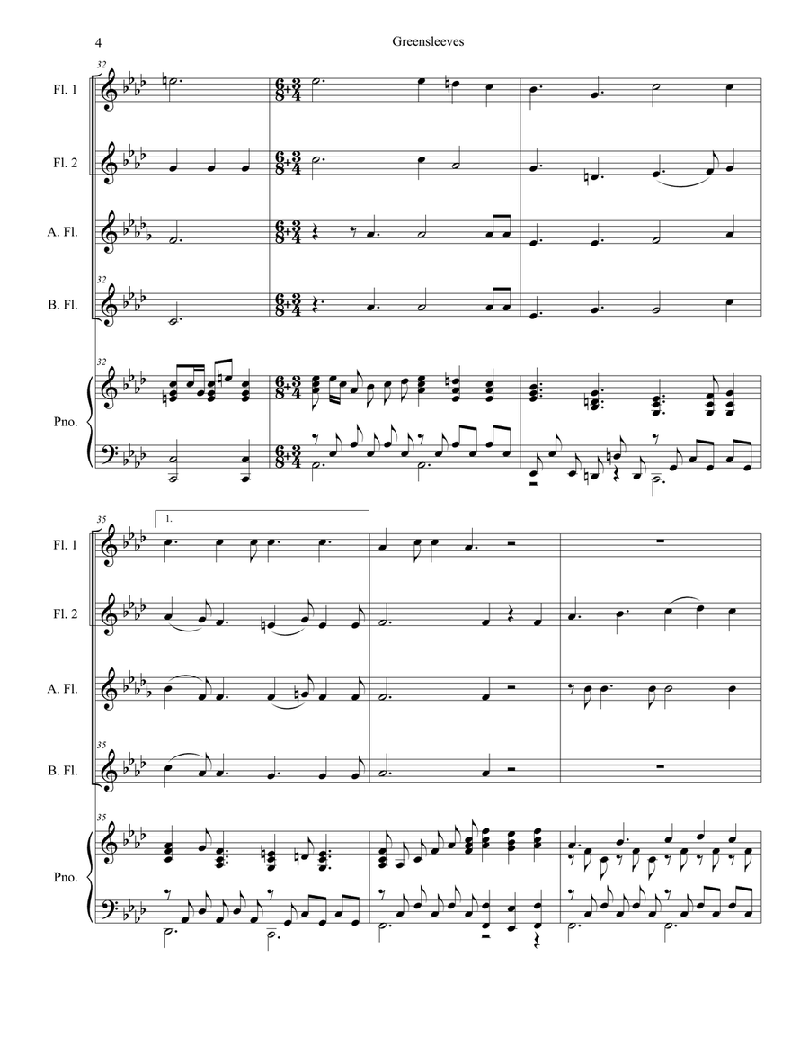 Greensleeves (for Flute Choir and Piano) Greensleeves (for Flute Choir and Piano) Flute Choir scores gallery preview page 4