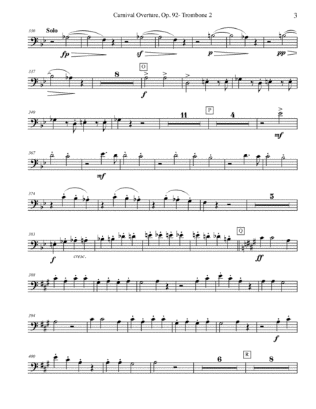 Dvorak Carnival Overture - Trombone Bass Clef 2 (Transposed Part), Op.92