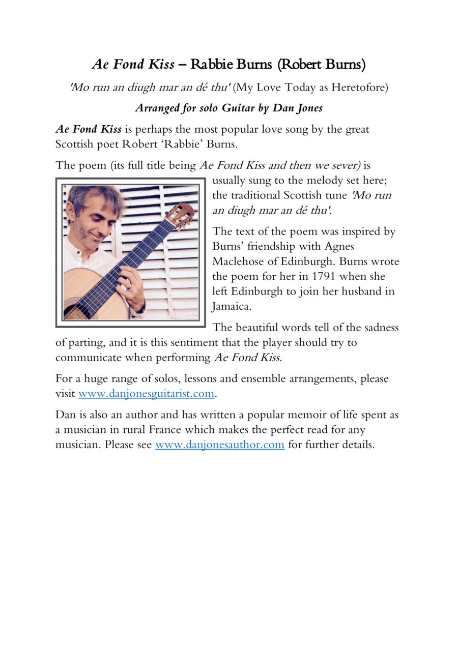 Ae Fond Kiss for Solo Guitar Acoustic Guitar scores gallery preview page 1